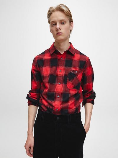 Calvin Klein Ruhák HU046691 | Calvin Klein Recycled Cotton Check Férfi Ing Piros